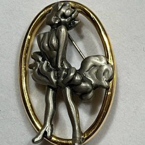 Vintage  Marilyn Monroe gold tone pewter brooch pin signed